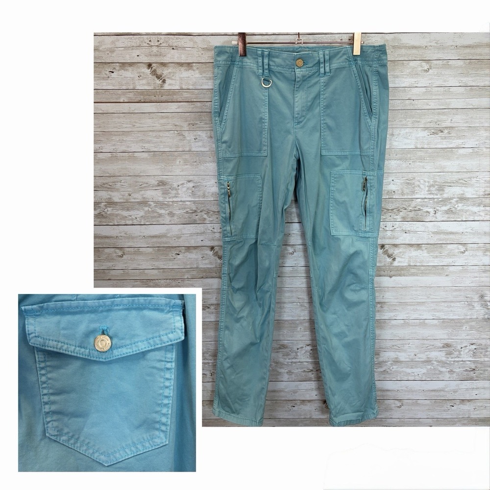 White House Black Market Womens 6 Pants Cargo Slim Crop Turquoise Blue Beachy